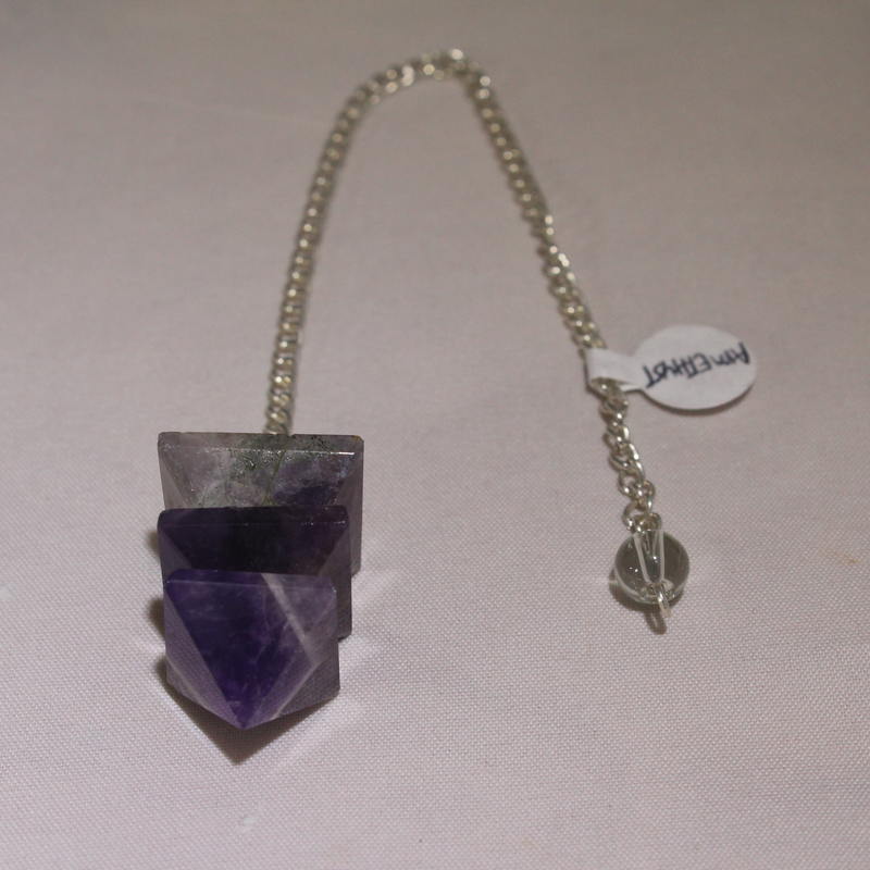 Amethyst (Layered Pyramid) Pendulum with clear crystal bead on the end of the chain