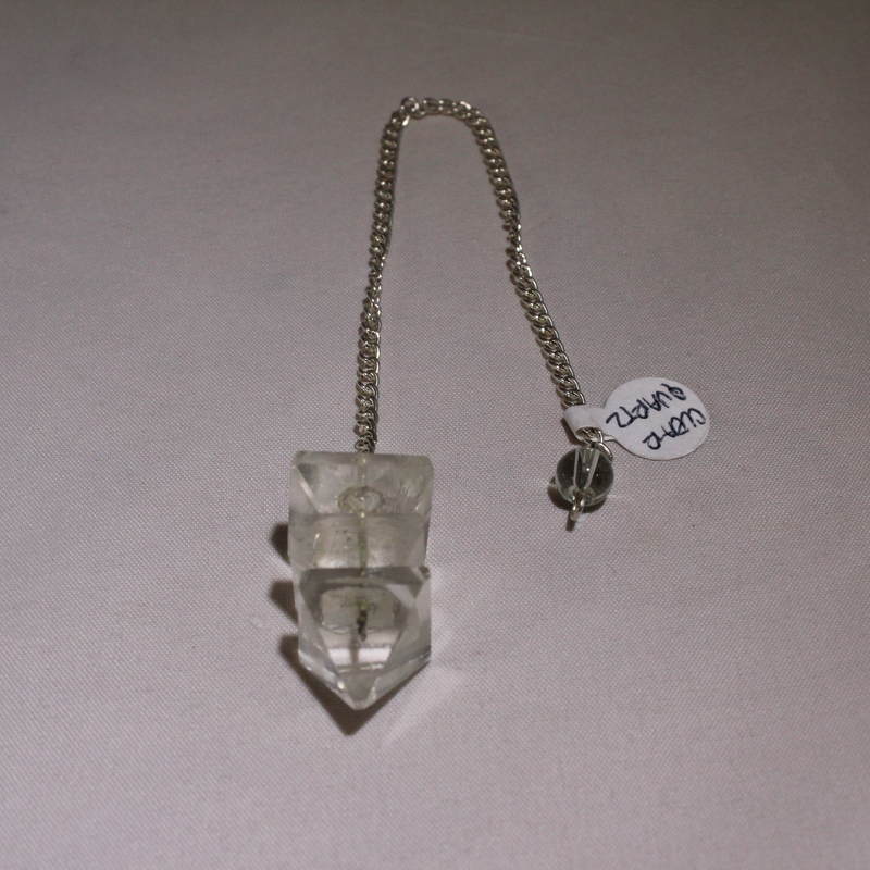Clear Quartz (Layered Pyramid) Pendulm with clear crystal bead on the end of the chain.
