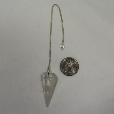 Clear Quartz (hexagonal) Pendulum with silver ball at the end of chain