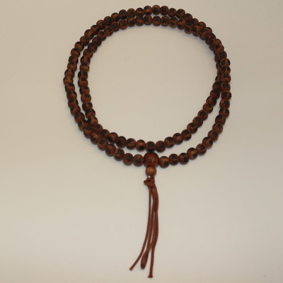 Cedar Wood Carved Beaded Mala Necklace