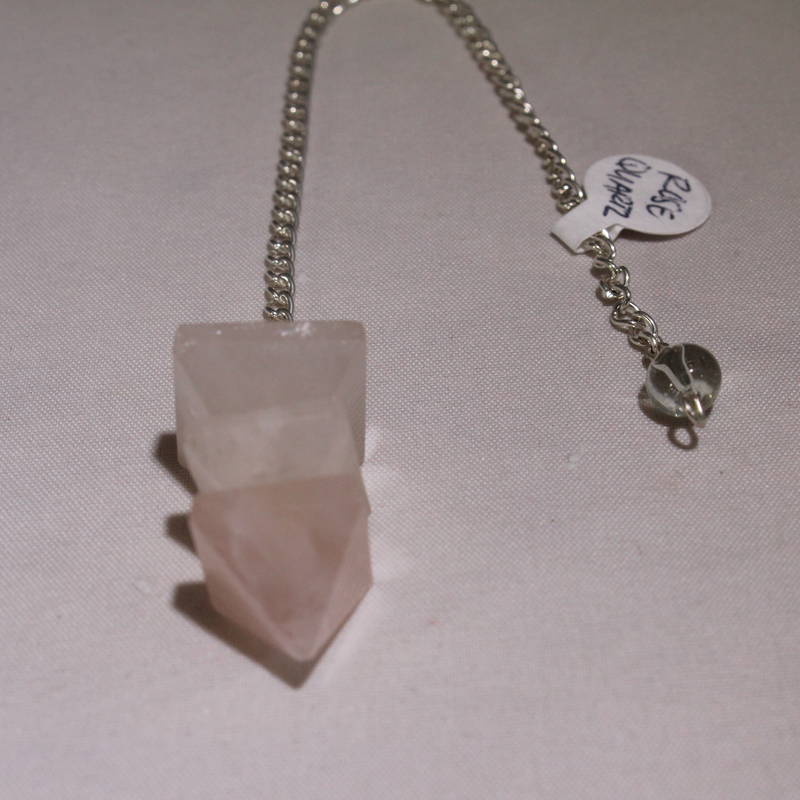 Rose  Quartz (Layered Pyramid) Pendulum  with clear crystal bead on the end of the chain