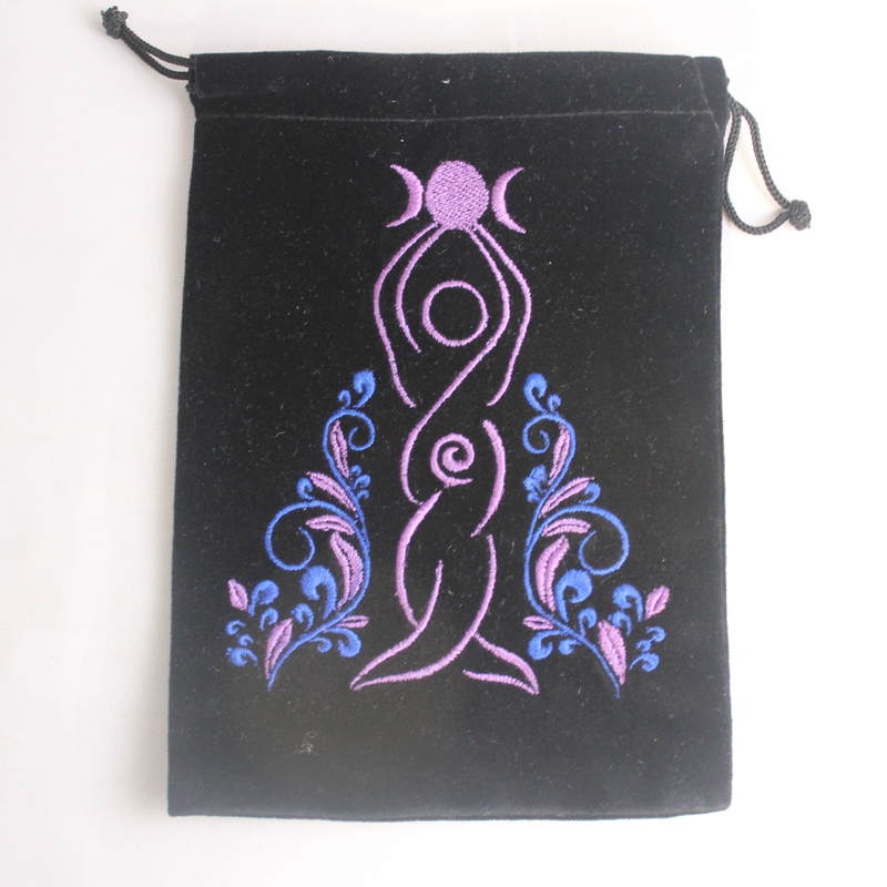 Velvet Card Bag with Embroidered Goddess
