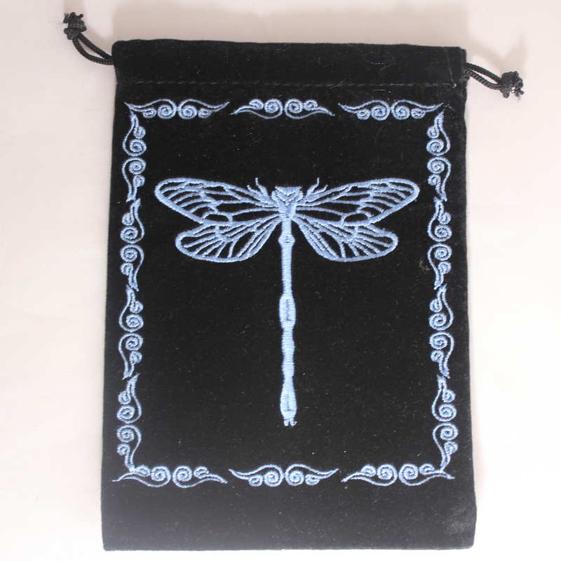 Velvet Card Bag with Embroidered Dragonfly