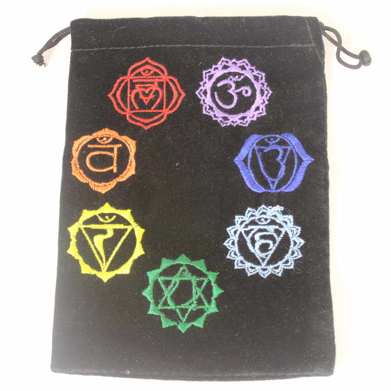 Velvet Card Bag with Embroidered Chakra Symbols